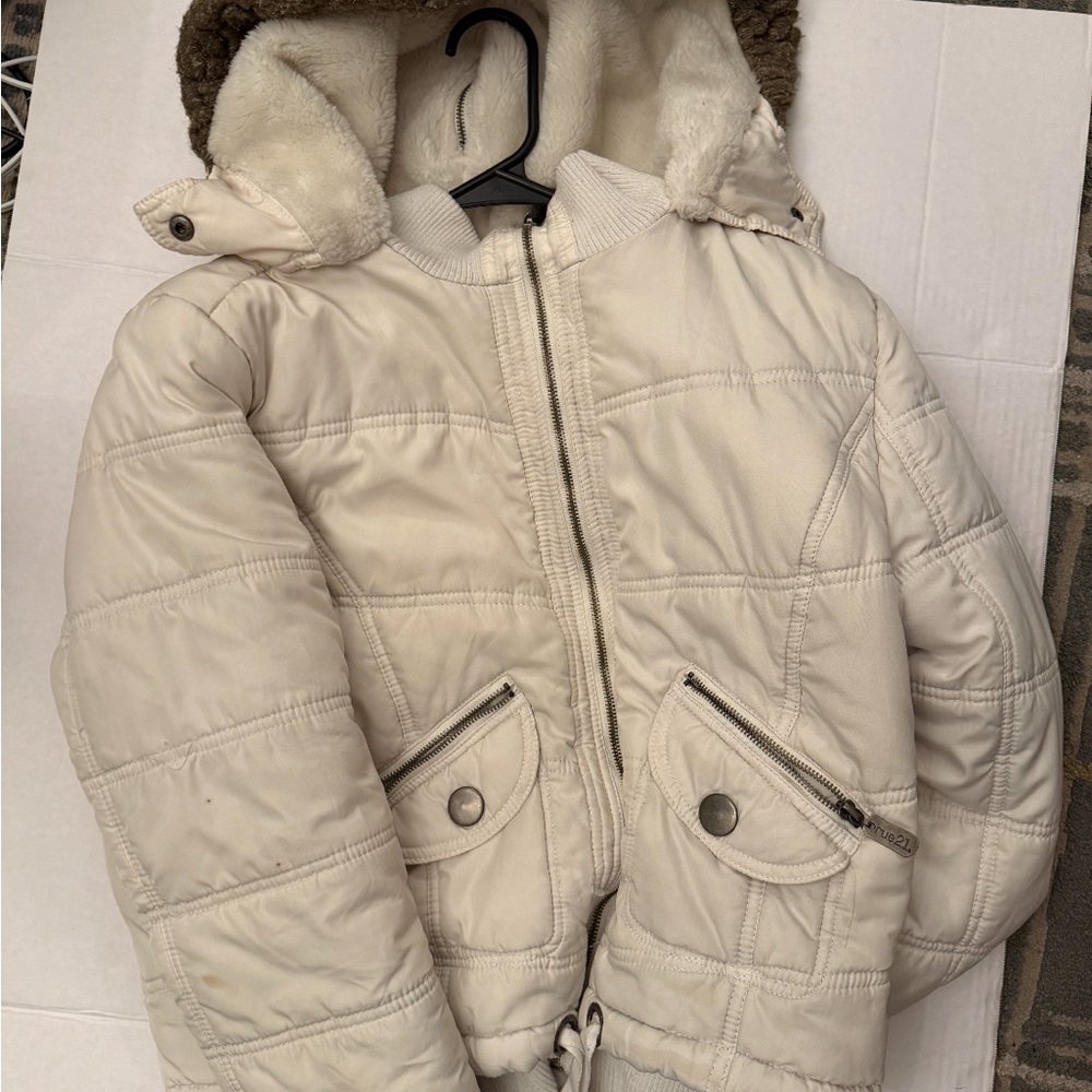 Rue 21 Cream White Hooded Puffer Jacket